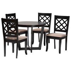 Baxton Studio Selby Modern Sand Fabric and Dark Brown Wood 5-Piece Dining Set